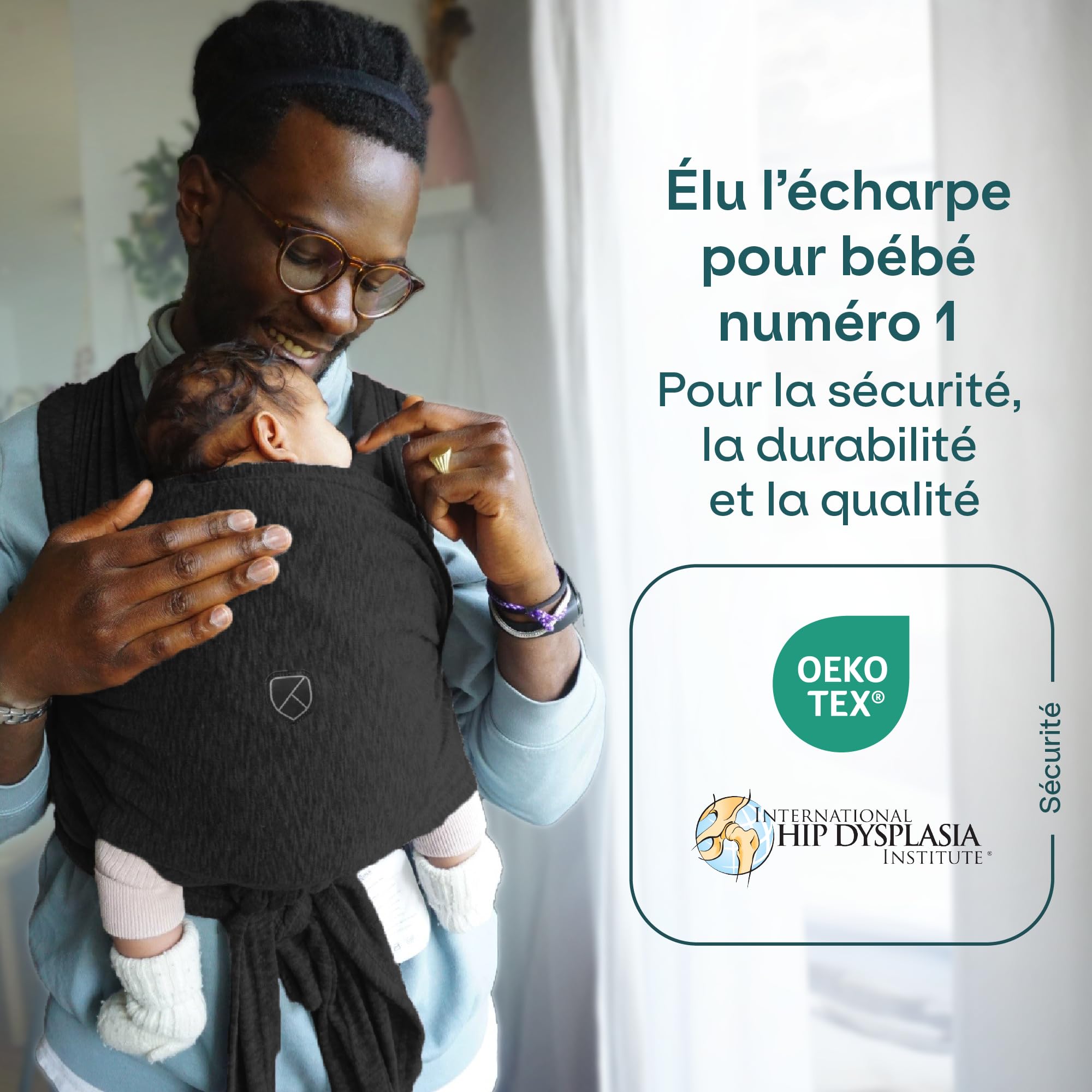 Koala Babycare Une écharpe de portage facile à enfiler, réglable, unisex - Porte-bébé multifonctionnel pour jusqu’à 9 kg - Noir - Design Enregistré KBC®