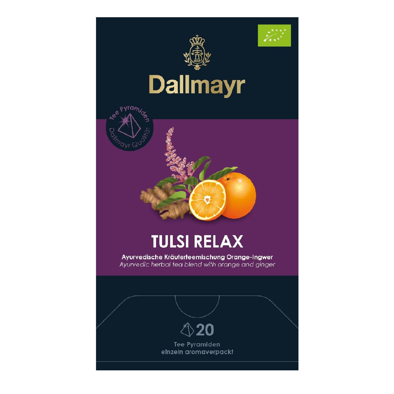 4 x Dallmayr Tulsi Relax Bio Tee Ingwer Orange 20 Pyramiden a 2,5g