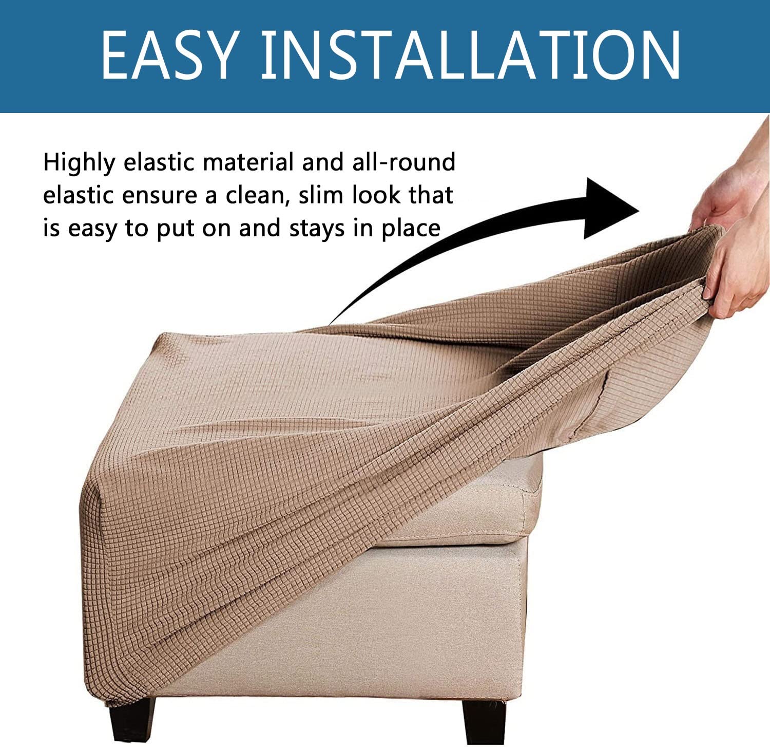 MeRcri Housse De Pouf Ottomane Carrée,Jacquard Extensible