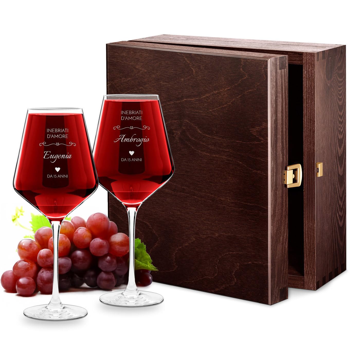 Maverton Calici vino con incisione personalizzata 490ml - Set 2 pezzi in vetro per vino bianco - Ideale per vino rosso - Regalo anniversario matrimonio coppia - Regalo fidanzato - Inebriati d’amore