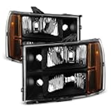 ACANII - For Black 2007-2013 GMC Sierra 1500 2500 3500 Headlights Headlamps 07-13 Driver + Passenger Side