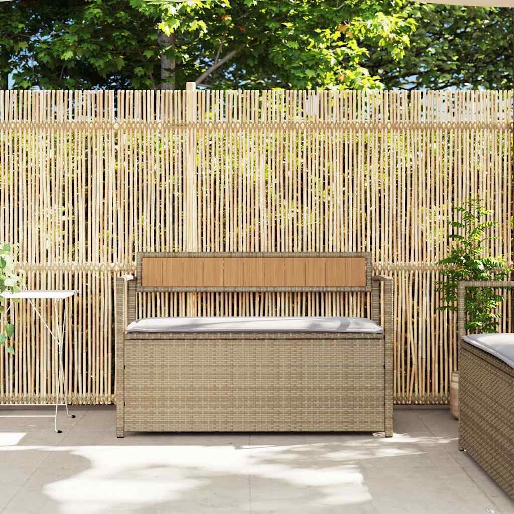 SYDE Banco Jardín Poliratán Beige con Cojín | Almacenamiento Interior, Bolsa Impermeable, Resorte Gas, Funda Lavable, Asiento Cómodo