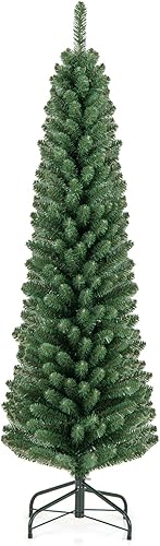 Miniatura 206 de Goplus Árbol de Navidad artificial de 6 pies, árbol de Navidad con bisagras preiluminado con 250 luces LED y soporte de metal, árbol de Navidad