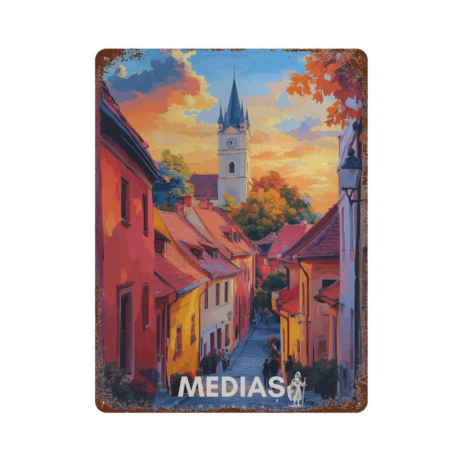 xiaoxiaoshen Romania Travel Medieval Transylvania Ardeal Wall Decor Art Metal Tin Poster Modern Home Decor Art Home Bar Shop Decorations Vintage Sign 40x30cm