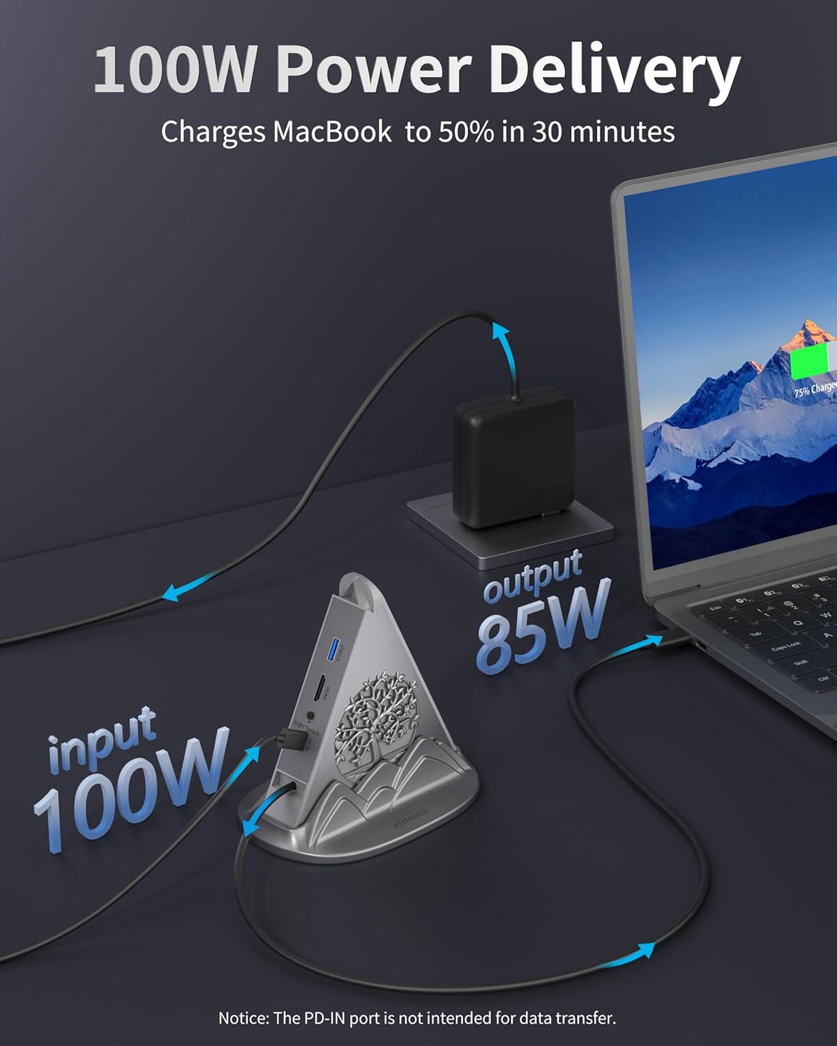 USB C Hub, 8 in 1 vertical Laptop Docking Station, USB C HUB for Laptop with 4K HDMI, 100W Power Charging, 5Gbps Type C 3.0, 3xUSB A 3.0 & RGB Lighting, SD/TF Slot for MacBook Air/Pro, iPad, iPhone 17