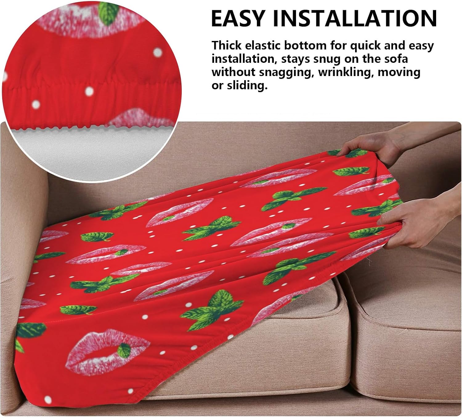 Polka Dot Kiss Loveseat Covers Couch Covers for 2 Cushion Couch, 2-Piece Stretch Sofa Slipcovers Anti-Slip Washable Furniture Protectors for Dogs Pets