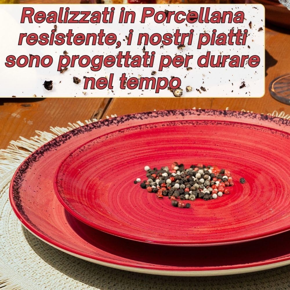 NAMAI - Servizio Piatti 6 Persone, 18 Pezzi, Porcellana Resistente, Adatti in Lavastoviglie e Microonde, Colori Vivaci, Set Piatti 18 Pezzi, Idea Regalo (Pepper Red)