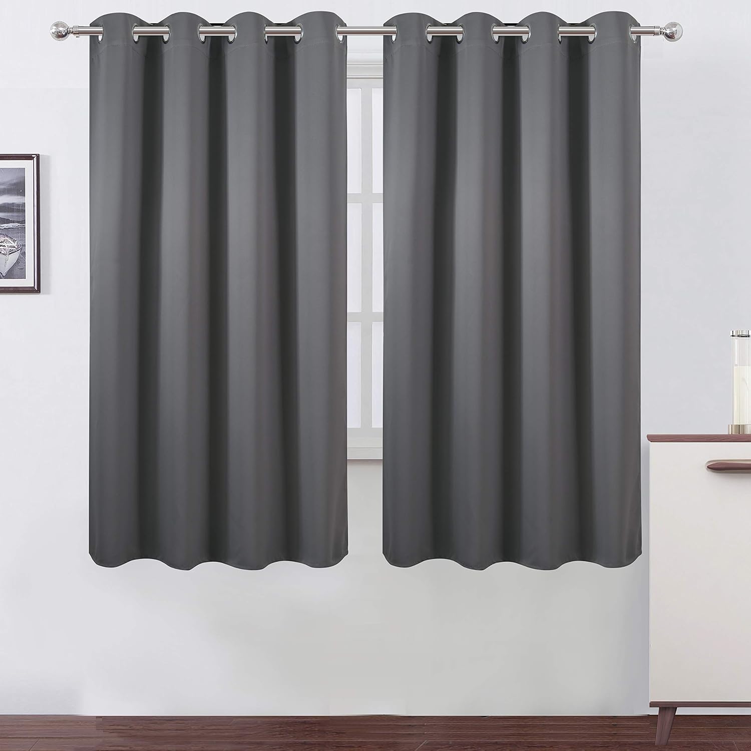 LEMOMO Frost Grey Blackout Curtains 66 x 63 Inch Length/Set of 2 Curtain Panels/Thermal Insulated Room Darkening Blackout Curtains for Bedroom