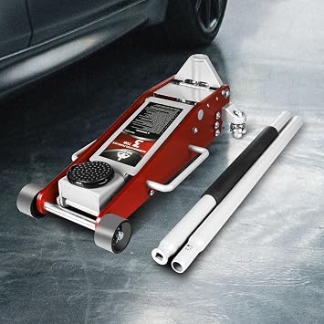 Jack Boss 3 Ton Low Profile, Aluminum and Steel Racing Floor Jack with Dual Pistons Quick Lift Pump for Sport Utility Vehicle, Lifting Range 3-15/16 min to 18-5/16 max, Net Weight 58.5 lb, Red