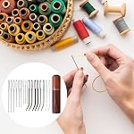 17pcs Large Eye Sewing Needles Kit, Include Curved Tapestry Needle & Straight Blunt Needle Sharp Large-Eye Hand Knitting Needles with Wooden Case for Crochet Projects