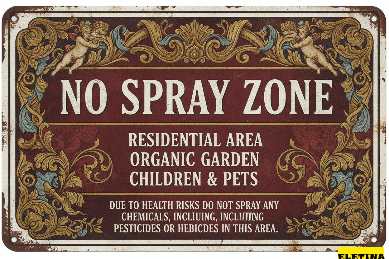 No Spray Zone Organic Garden Tin Sign, 8x12 Inch