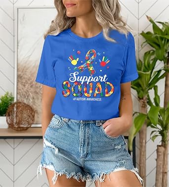 Autism Awareness Shirt Women Autistic Support Tshirt Speech Therapy Inspirational Short Sleve Tee Tops