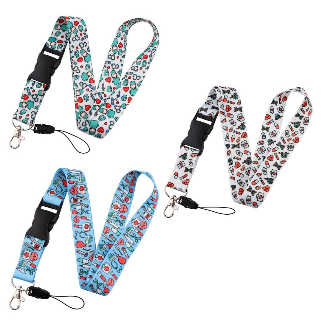 GuiLuc PACK X3 Lanyard Enfermera, Cuelga Llaves Cuello, Colgante Tarjetas De Identificación Para Enfermeras, Colgador Llaves Cuello, Regalos Originales Para Enfermeras, Sanitarios