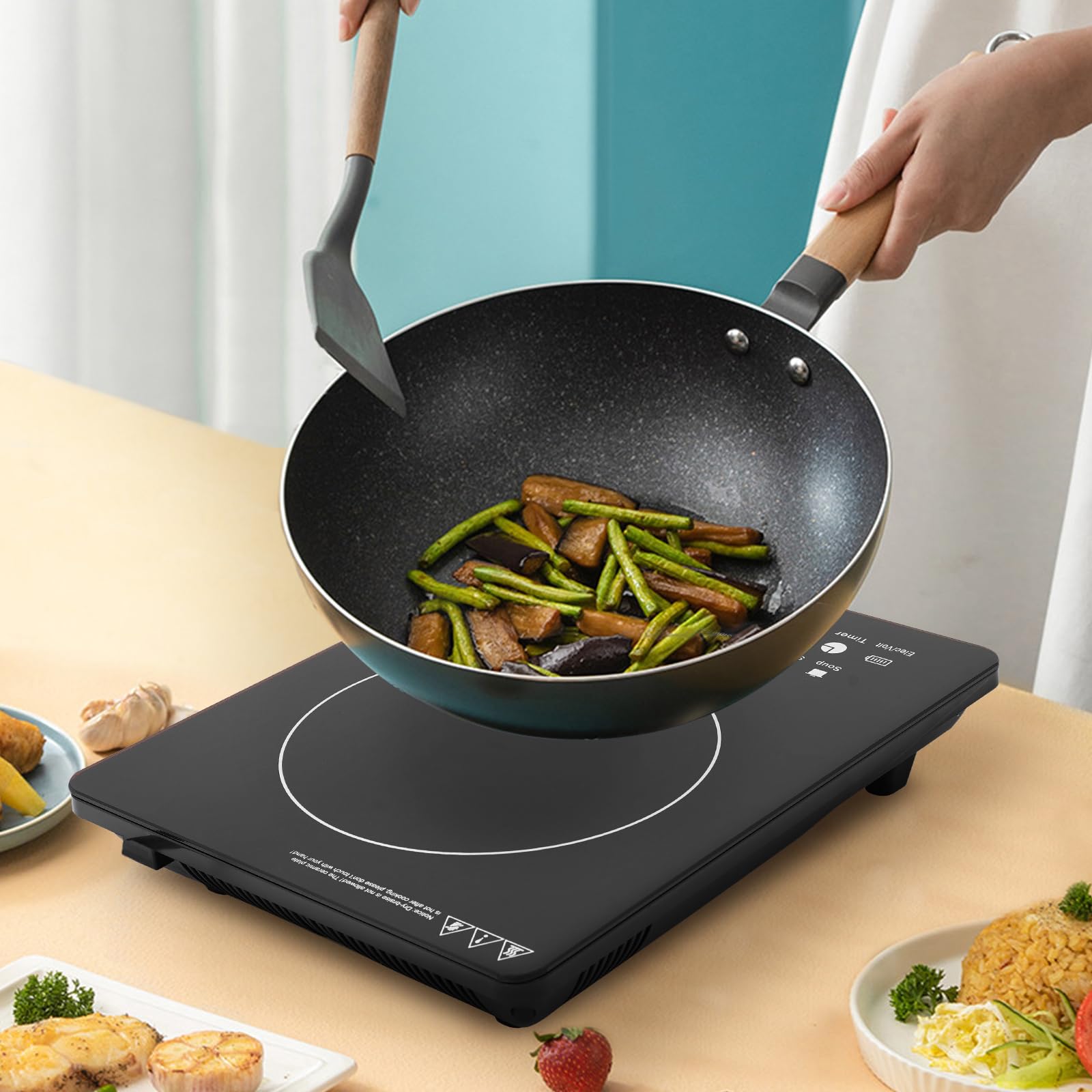 Quemador portátil de inducción para encimera, quemador de inducción eléctrico de 750 W con panel táctil, pantalla LED, temperatura ajustable de 140 a 464 ℉, cocina de placa caliente para cocina 6