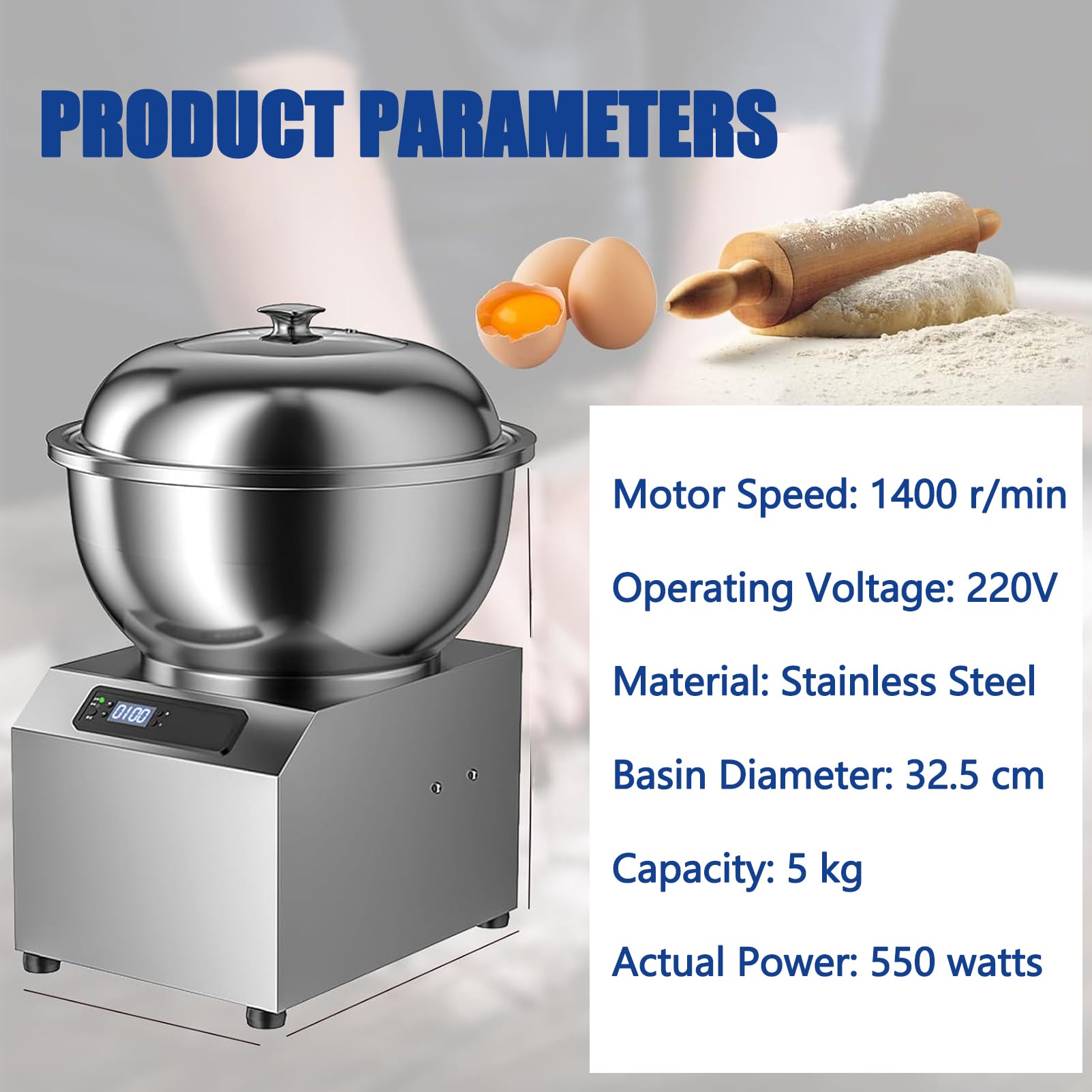Impastatrice A Spirale 550w, Impastatrice Automatica A Doppia 5kg | Timer e display a LED, impastatrice a spirale per pizza e pane(white)