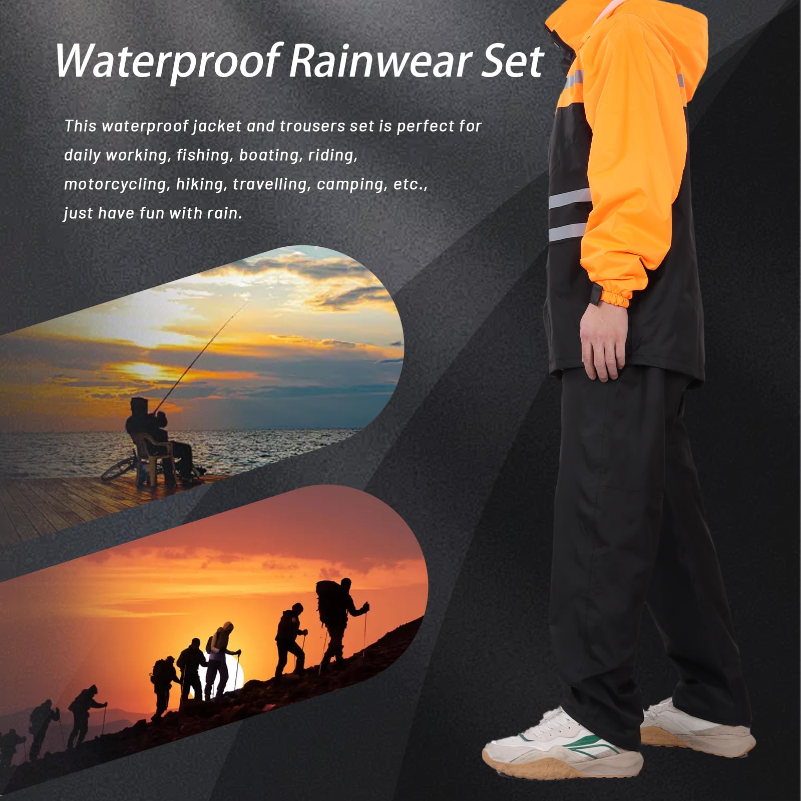 Combinaison de Pluie Imperméable, Veste et Pantalon de Pluie à Capuche Légers, Imperméable Veste de Pluie Unisexe d’extérieur, Vêtements de Pluie à Capuche Anti-tempête