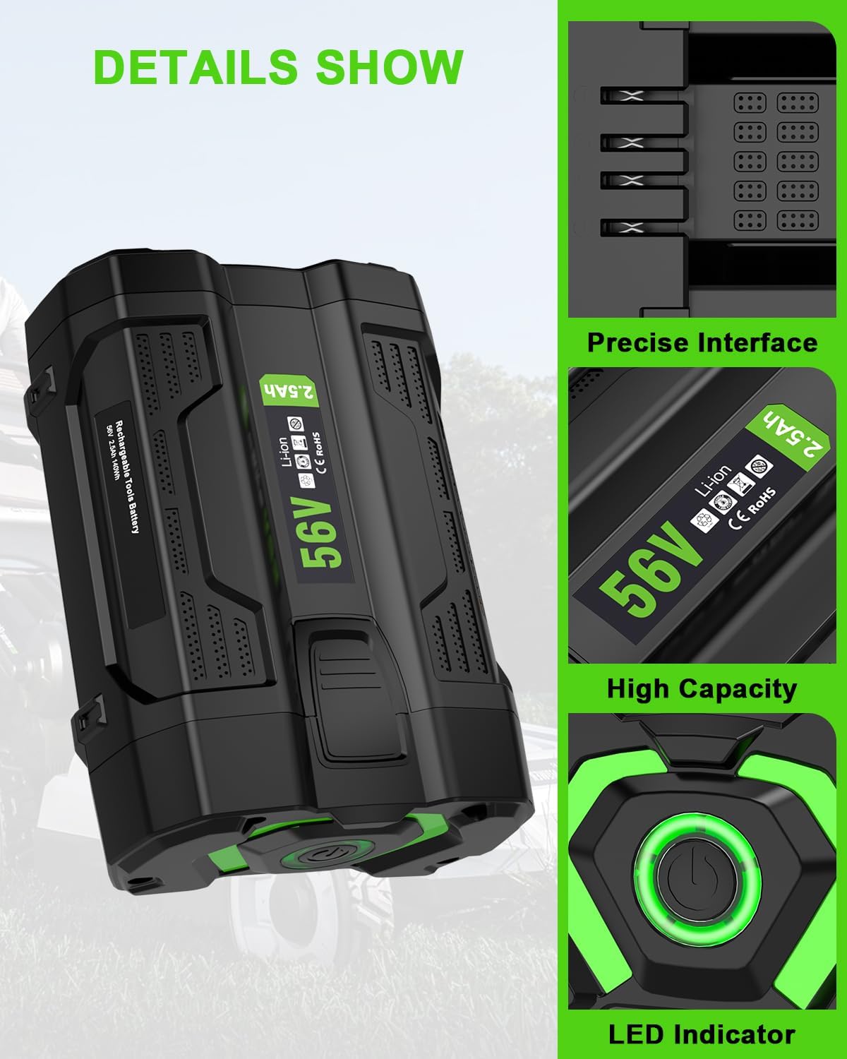 56-Volt 2.5Ah Battery Compatible with EGO 56V 2.5Ah Battery BA2800 BA2800T BA4200 BA1400 BA1400T, Compatible with All EGO 56V Tools CS1604 CS1804 CS1403 HT2400 LB6504