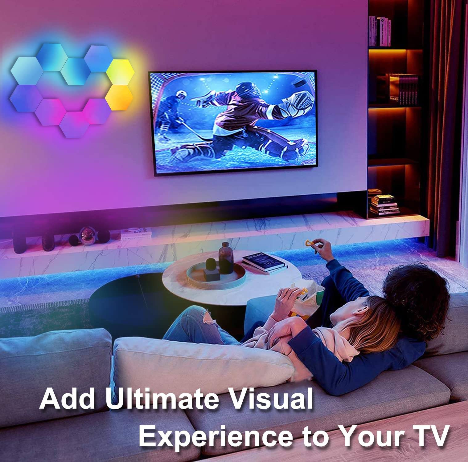 Pannelli LED Gaming, Applique da Parete LED RGBIC Muro App e Telecomando, Lampada Gaming Luci Ambiente Sincronizzazione Musicale,Luci Esagonali Geometria per Gaming Room Camera da Letto,10 Pannelli