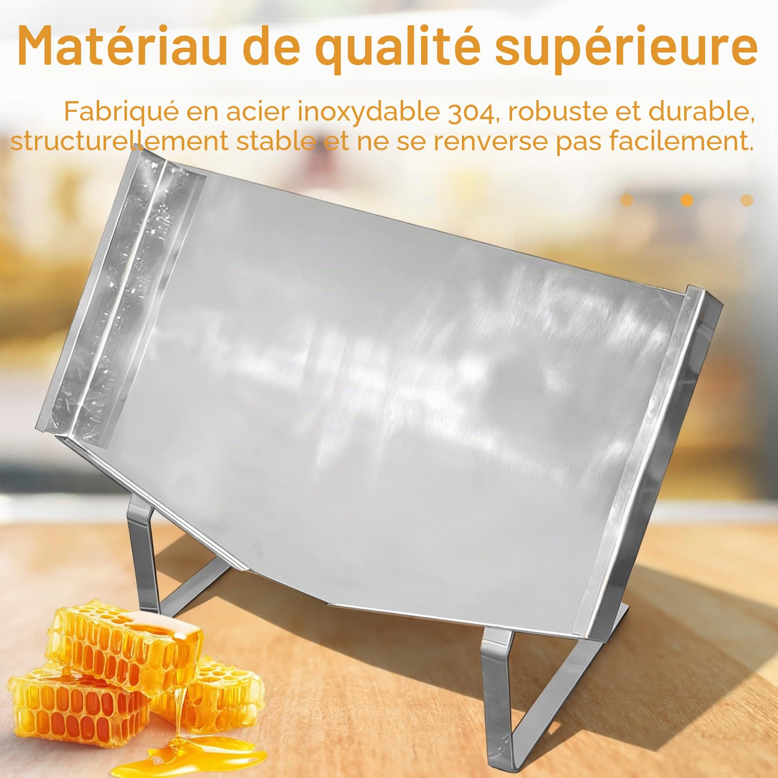 Présentoir de Cadre en Nid d'Abeille en Acier Inoxydable, Support Réglable en Nid d'Abeille pour Apiculture, Support de Débouchage de Miel pour Restaurants, Cafés, Hôtels, Boulange
