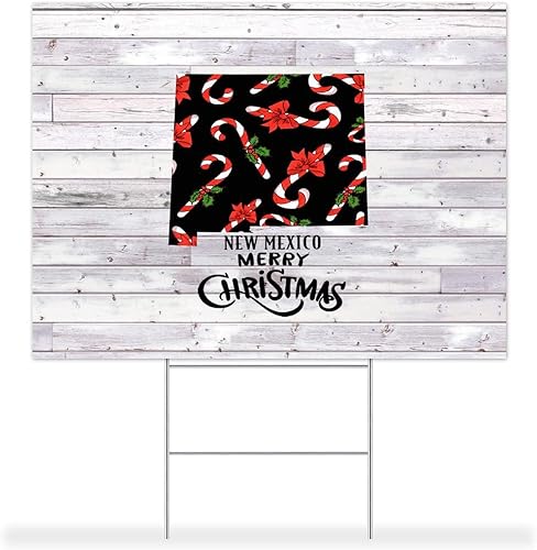 Miniatura 1 de New Mexico Home Garage Sale Signs with Stakes Merry Christmas New Mexico State Yard Sign 2-Sided Fade Resistant Ink Free H Wire Stakes Outdoor MADE