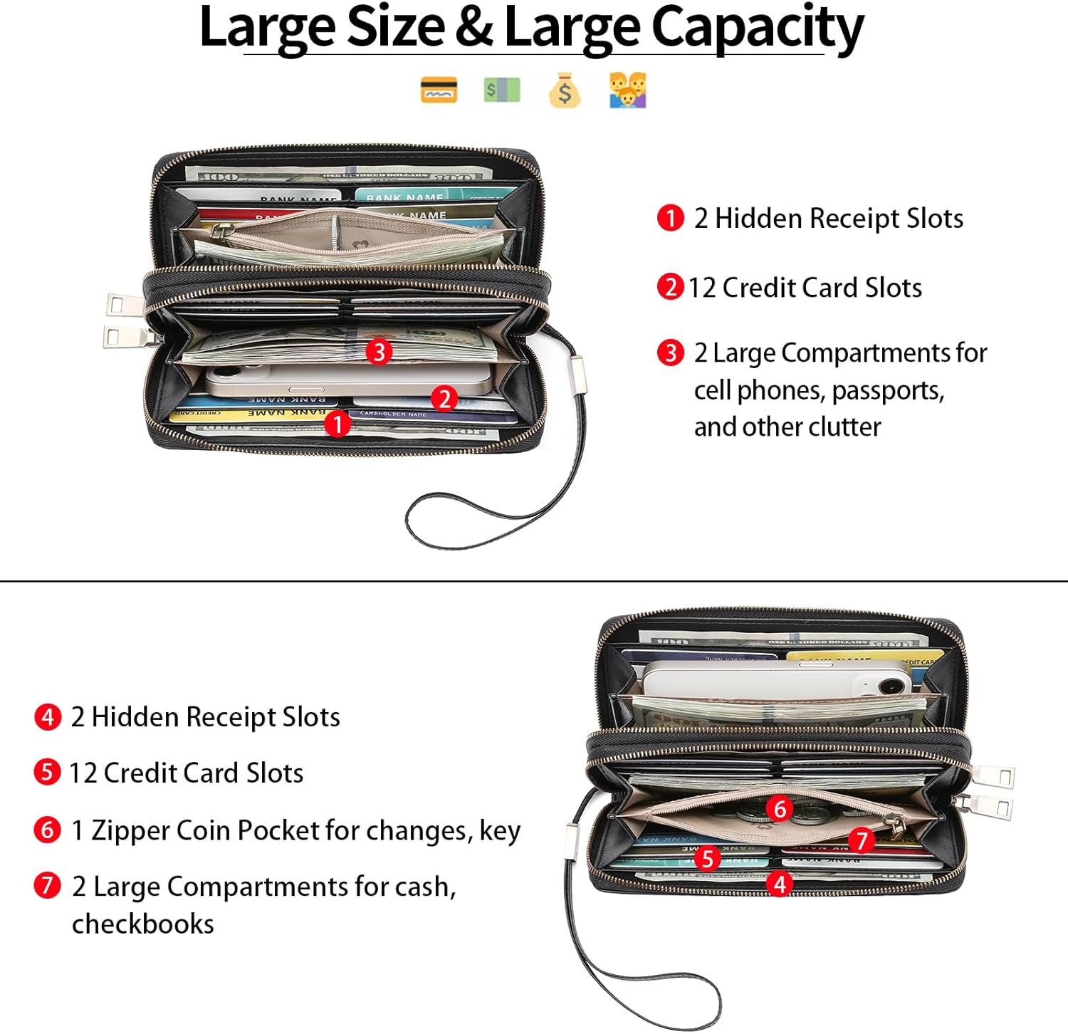 GAEKEAO Wallet for Women Clutch RFID Blocking Wristlet Leather Purse Large Capacity Credit Card Holder with Grip Hand Strap - Image 5