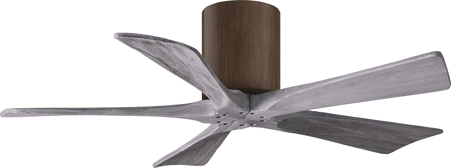 Matthews IR5H-WN-BW-42 Irene Damp Rated 42" Flush Mount Ceiling Fan with Remote & Wall Control, Silent DC Motor, 5 Barn Wood Tone Solid Wood Blades, Walnut Tone