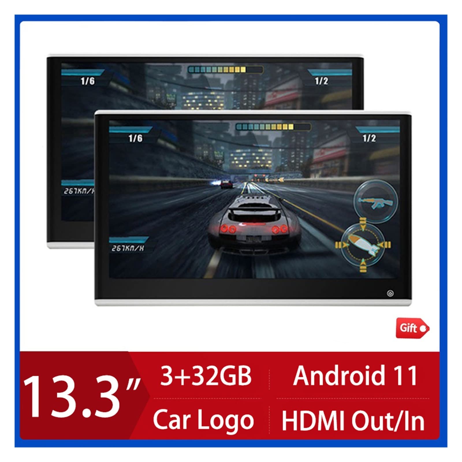 Lettore poggiatesta per Auto Monitor for poggiatesta Schermo IPS da 13 Pollici Display del Veicolo con out Mirroring Lettore Video for Auto for Sedile Posteriore(2 PCS Black 11.6)