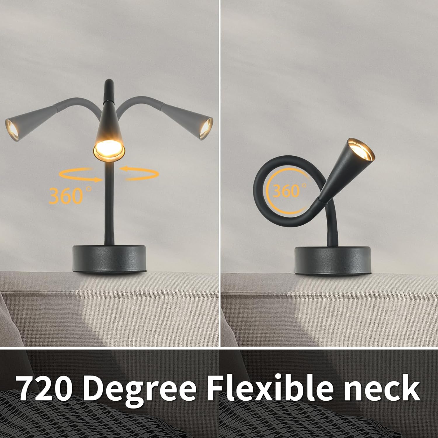 Black Headboard Reading Light, No Drilling Wall Mounted Reading Lights for Bedside, Book Light for Bedtime Reading, Buttonless Dimmable Reading Lamp, Movable Gooseneck Reading Sconces for Bedroom