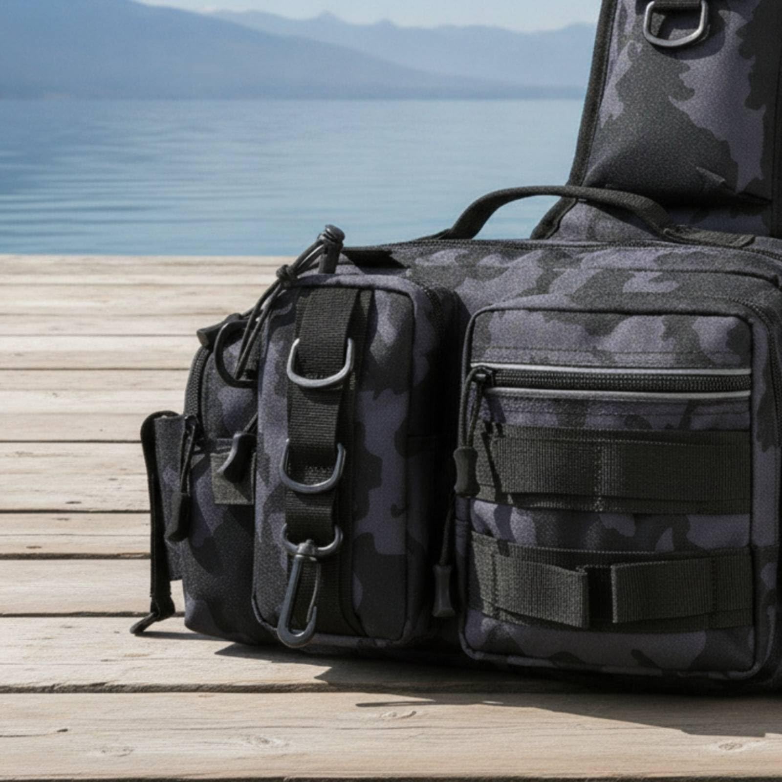 Angeltasche Ködertasche Tacklebag Gürteltasche Umhängetasche Leicht Und Freihändig mit Zipperfächern Klettflächen Metall D Ringen Wasserabweisend für, Array, Schwarz