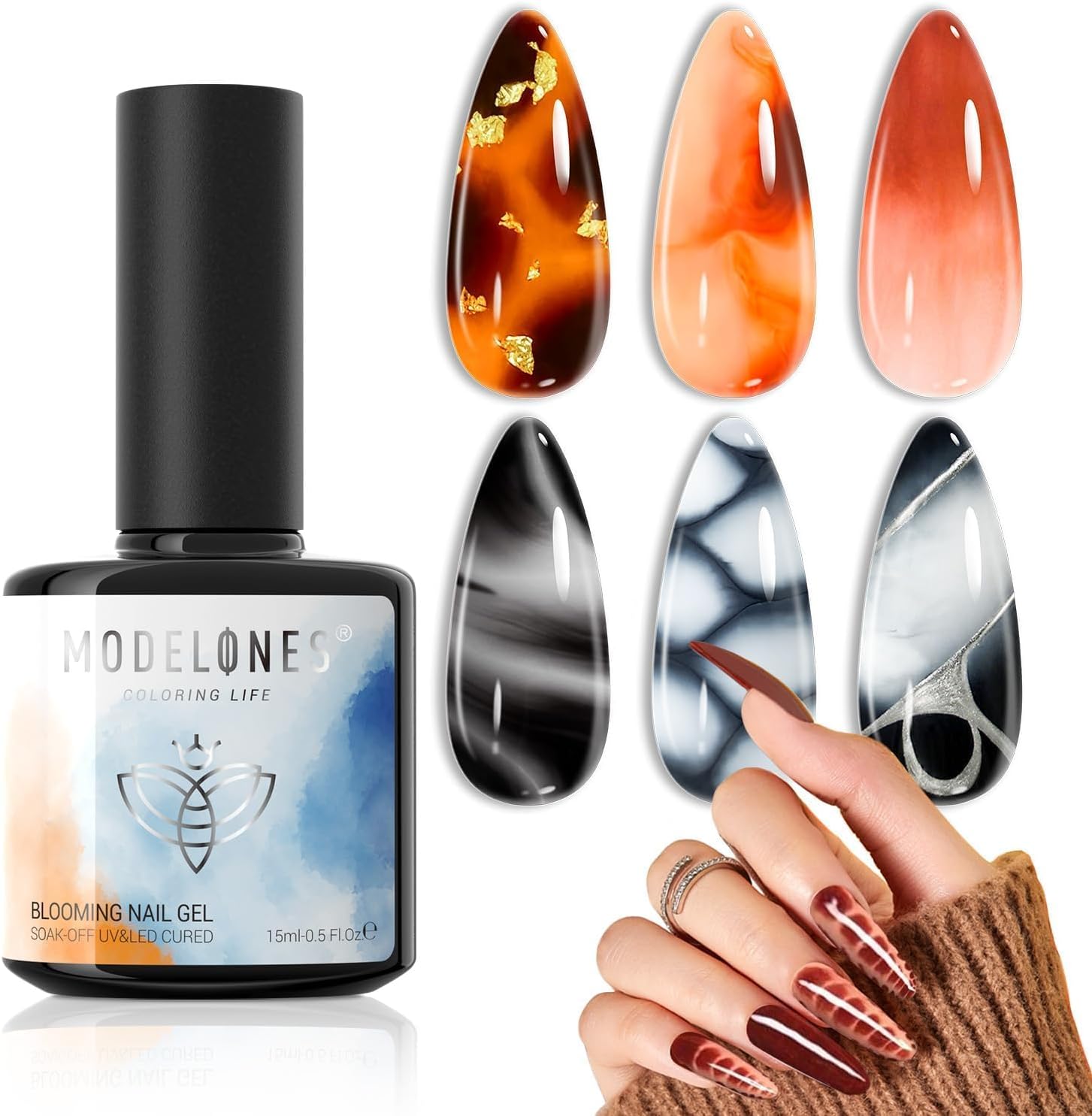 Modelones Blooming Gel Nail Lacquer 15ML for Nail Polish, Marble, Watercolor Gel Polish Nail Art Maniküre Design