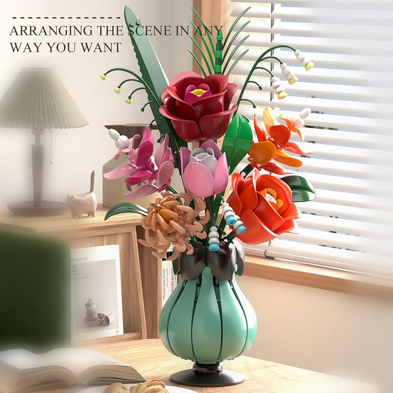 ZONECYTD Roses Building Set Flowers Bouquet with Vase for Adults -566pcs