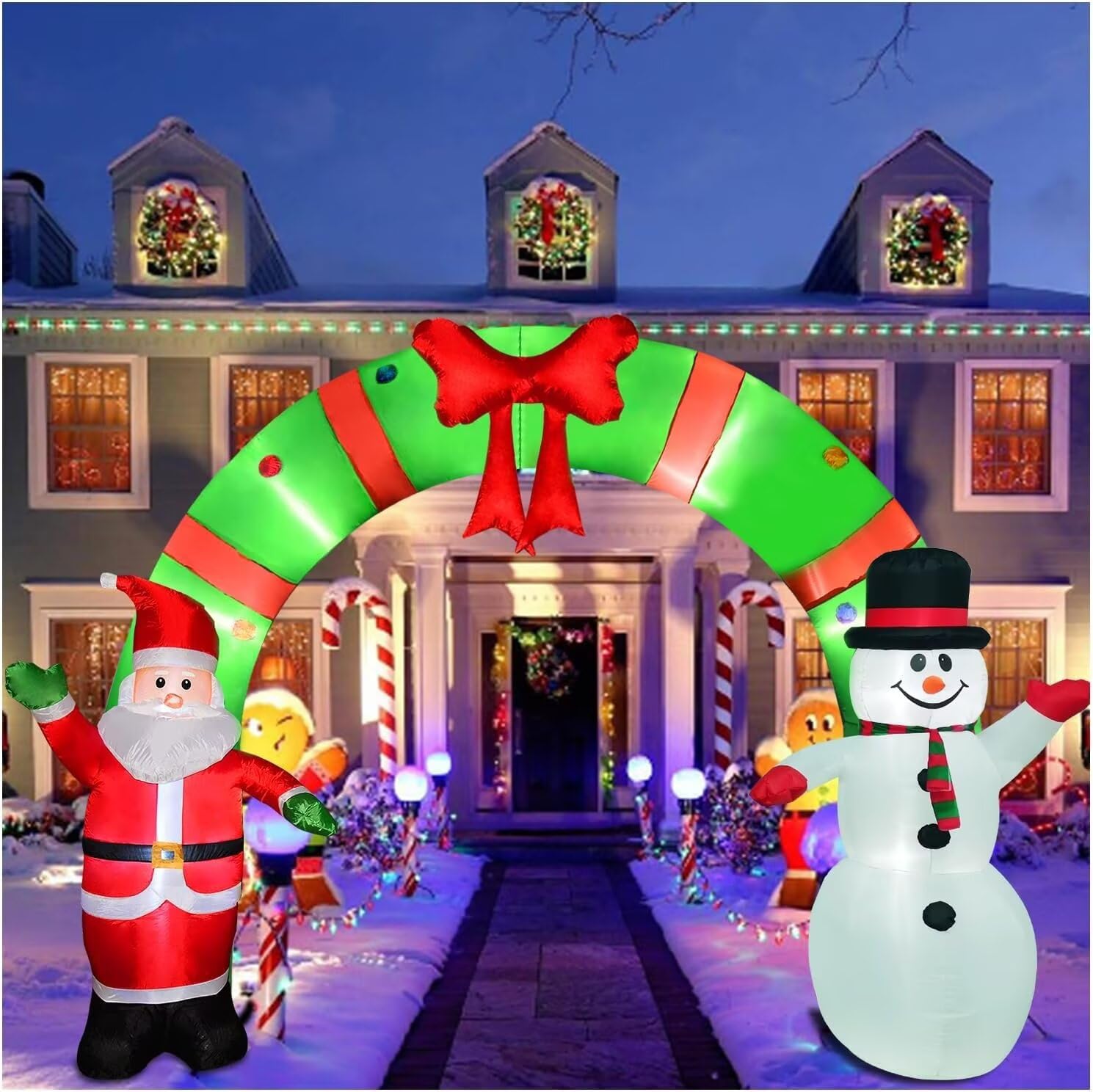 ZXSWONLY Archway gonflable de Noël de 12 pieds - Père Noël et bonhomme de neige - Décoration intérieure et extérieure avec lumières LED intégrées