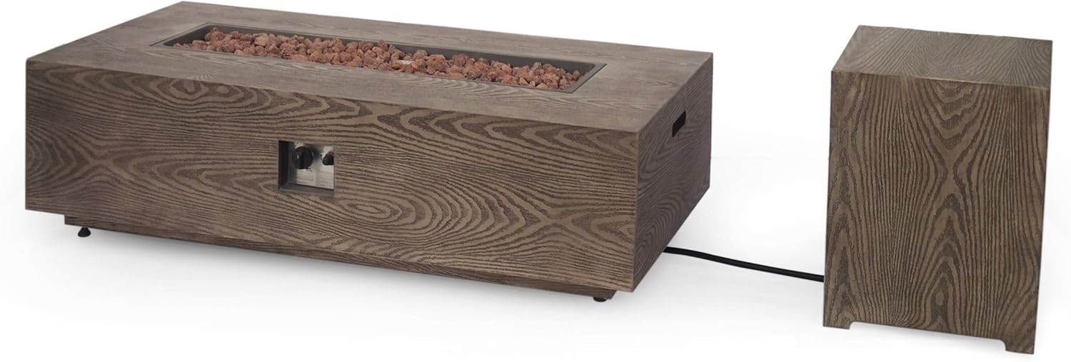 Senoia Outdoor 50,000 BTU Rectangular Fire Pit with Tank Holder, Brown Wood Pattern