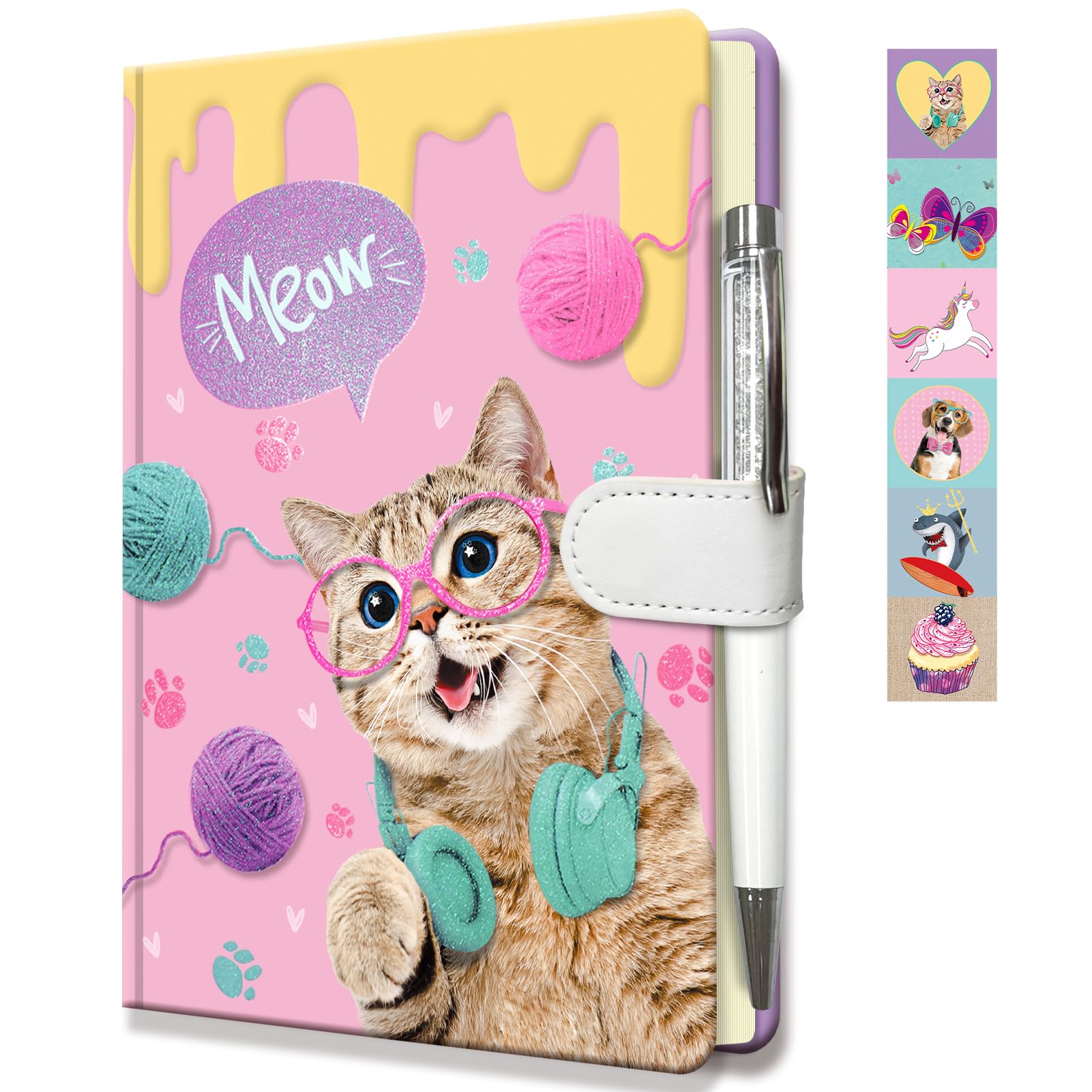 DWIYITTN Cat Journal for Girls - Gift for Kids - Diary with Pen & Magnetic Closure, 192 Pages for Writing, 5.3"x7.5" Hardcover Lined Notebook