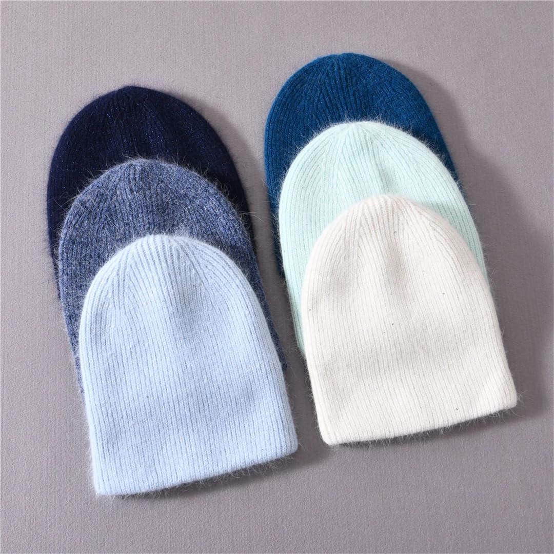 Wvapzxx Bonnet Femme Chapeau Fourrure Double Chaud Cachemire Femmes Couleur Unie Chapeau Tricoté