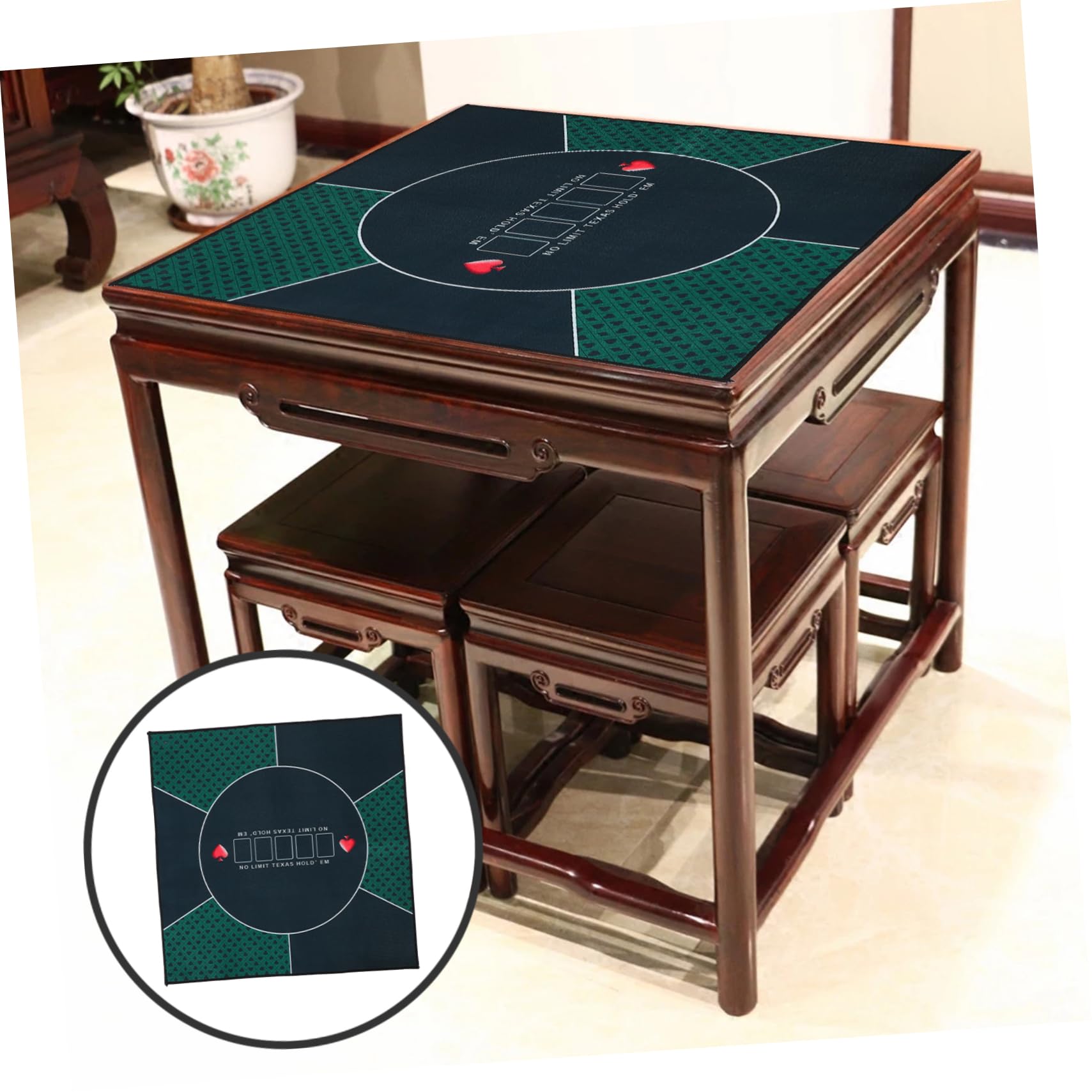 KOMBIUDA Tappeto da Poker Verde Antiscivolo Rettangolare Design Stampato per Giochi di Ruolo e Feste, Copertura per Tavoli da Gaming