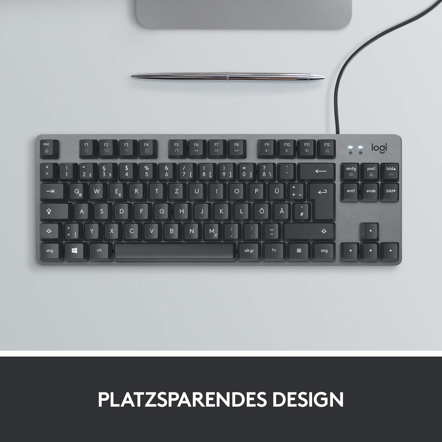Logitech K835 TKL Mechanical Corded Aluminium Keyboard, Layout Tedesco QWERTZ, Grigio