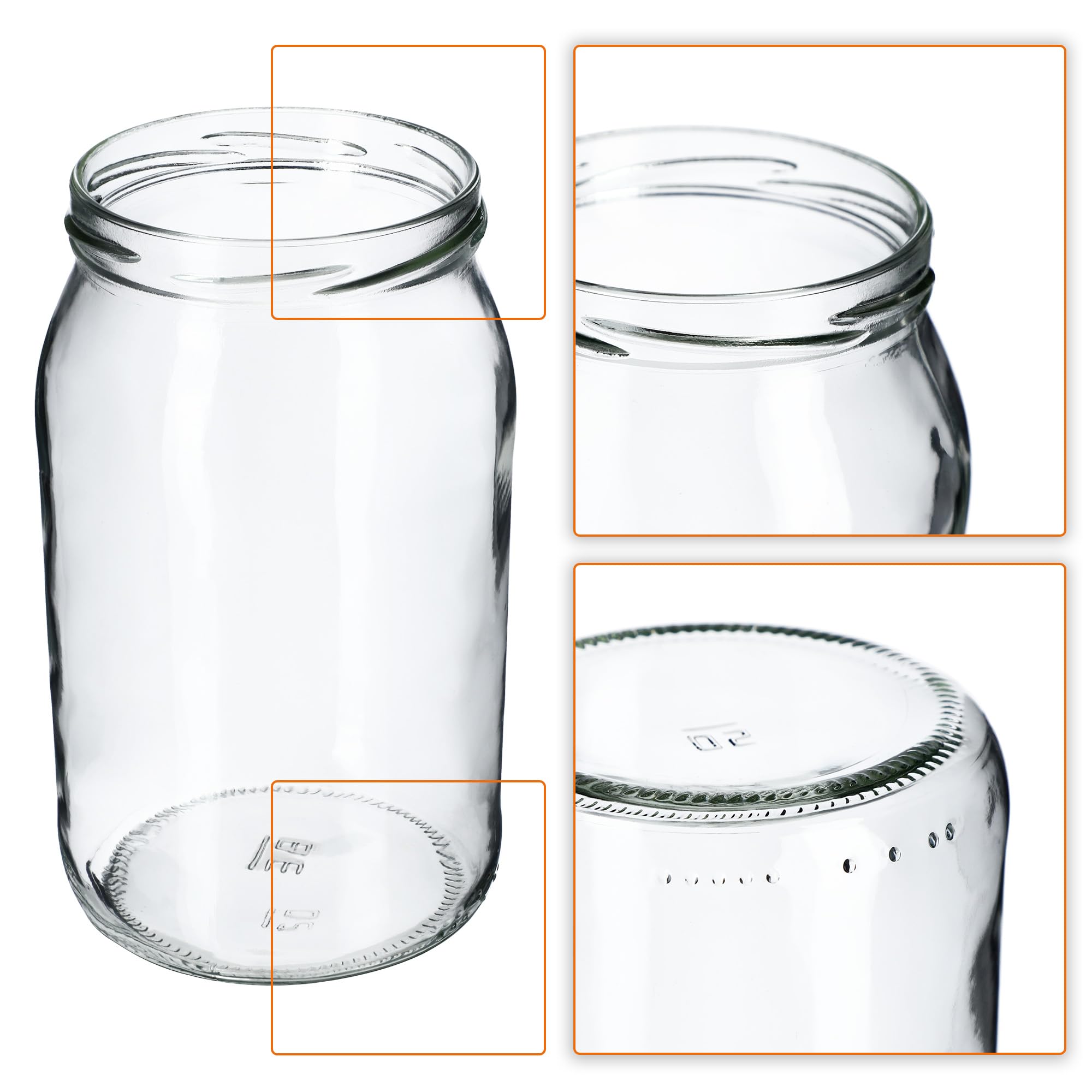 KADAX 48 tarros de conservas de 760 ml con tapa de rosca fi82 mm para conservas, conservas y preparación de comidas, herméticos Twist-off (plata, 48 unidades)