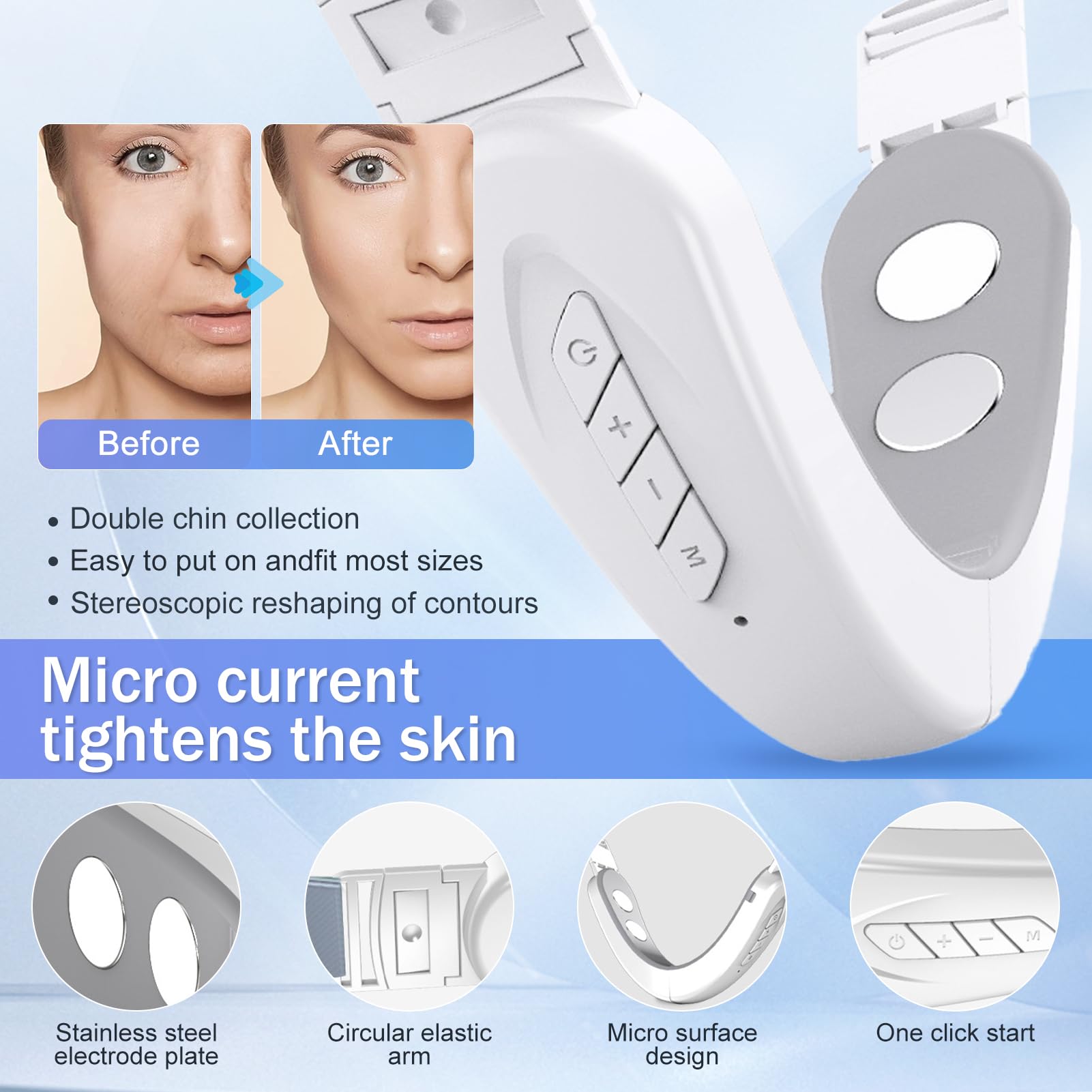 Elektrisches V Gesichtsmassagegerät, Elektrisch V-Face Shaping Massager Schönheitsmesser Gesichtslifting Maschine 6 Modi 12 Intensitätsstufen für Toninggeräte Antioxidation, Hautreparatur
