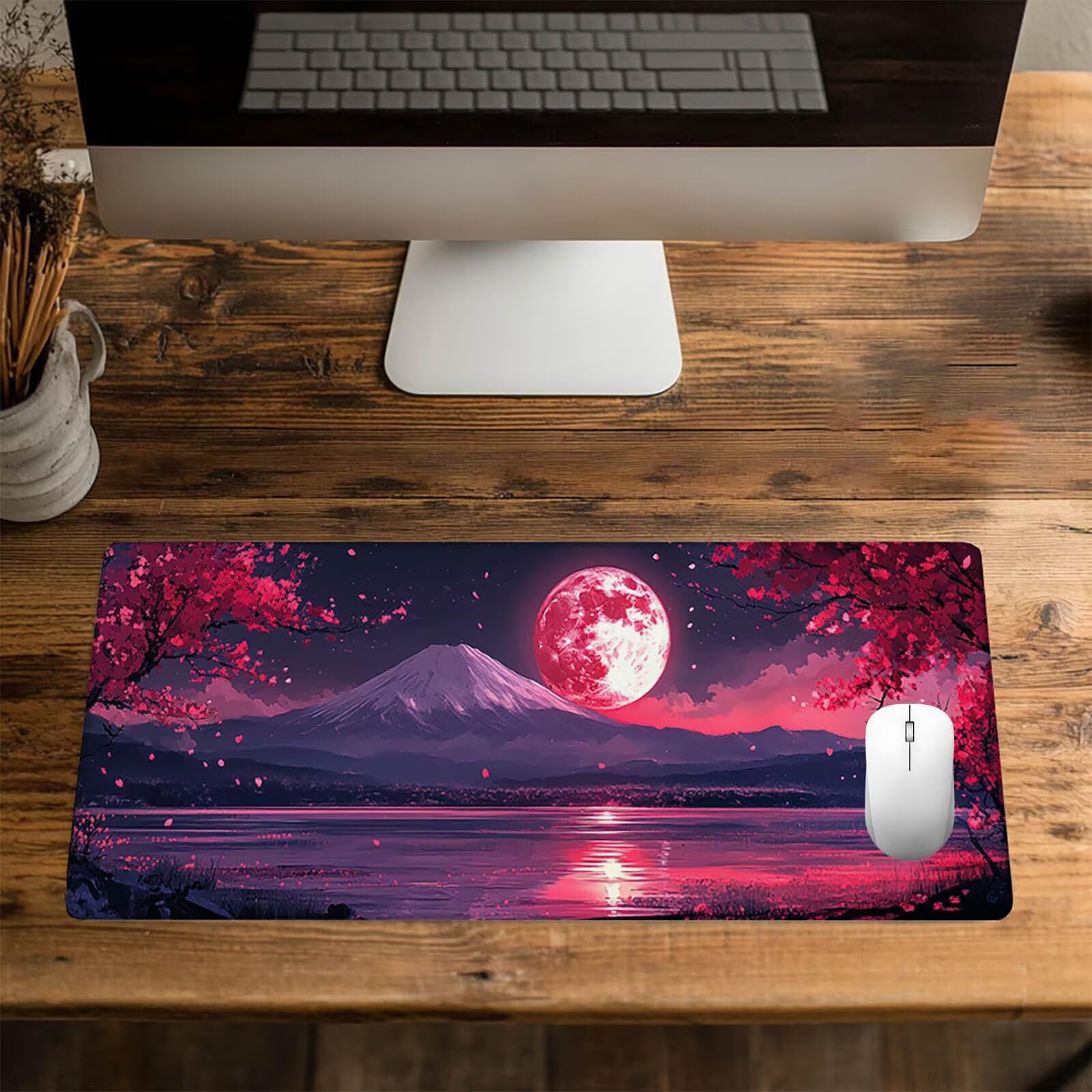 Podkładka pod mysz z kwiatami wiśni XXL 1400 x 600 x 3 mm, pod ręką uchwyt na biurko Fuji z antypoślizgową i wodoodporną gumową podstawą, poprawia precyzję i szybkość, dekoracja na biurko GYL5000