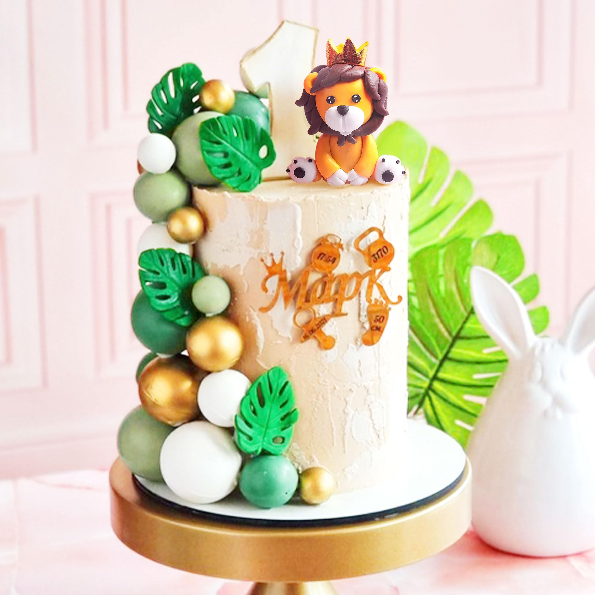 JeVenis Set Decorazione Torta Safari Per Baby Shower Ragazza E Primo Compleanno - 24 Palline, Leone, Giraffa E Scimmia - Wild One