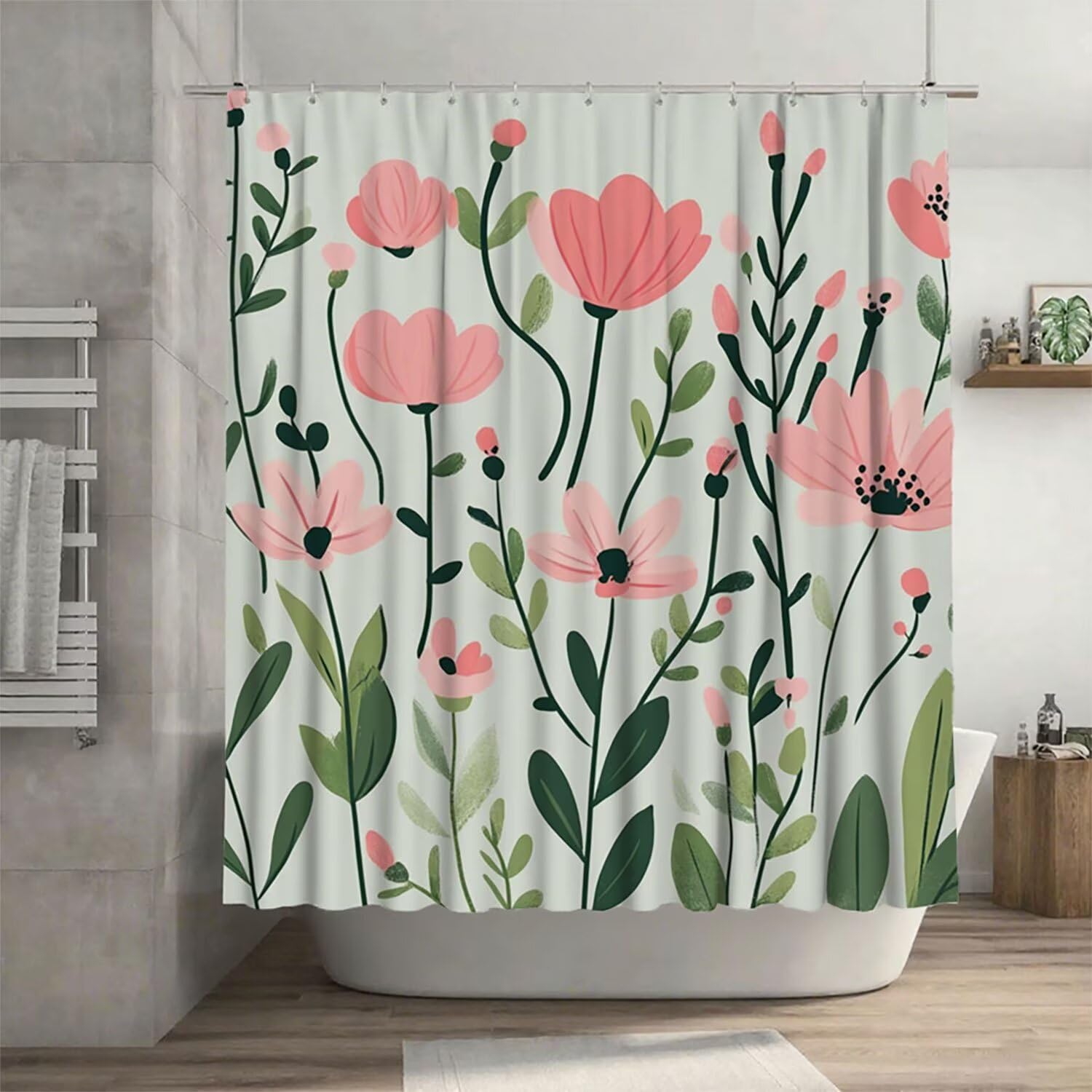 Rideau de douche 200x200 cm à motif fleur en tissu polyester imperméable