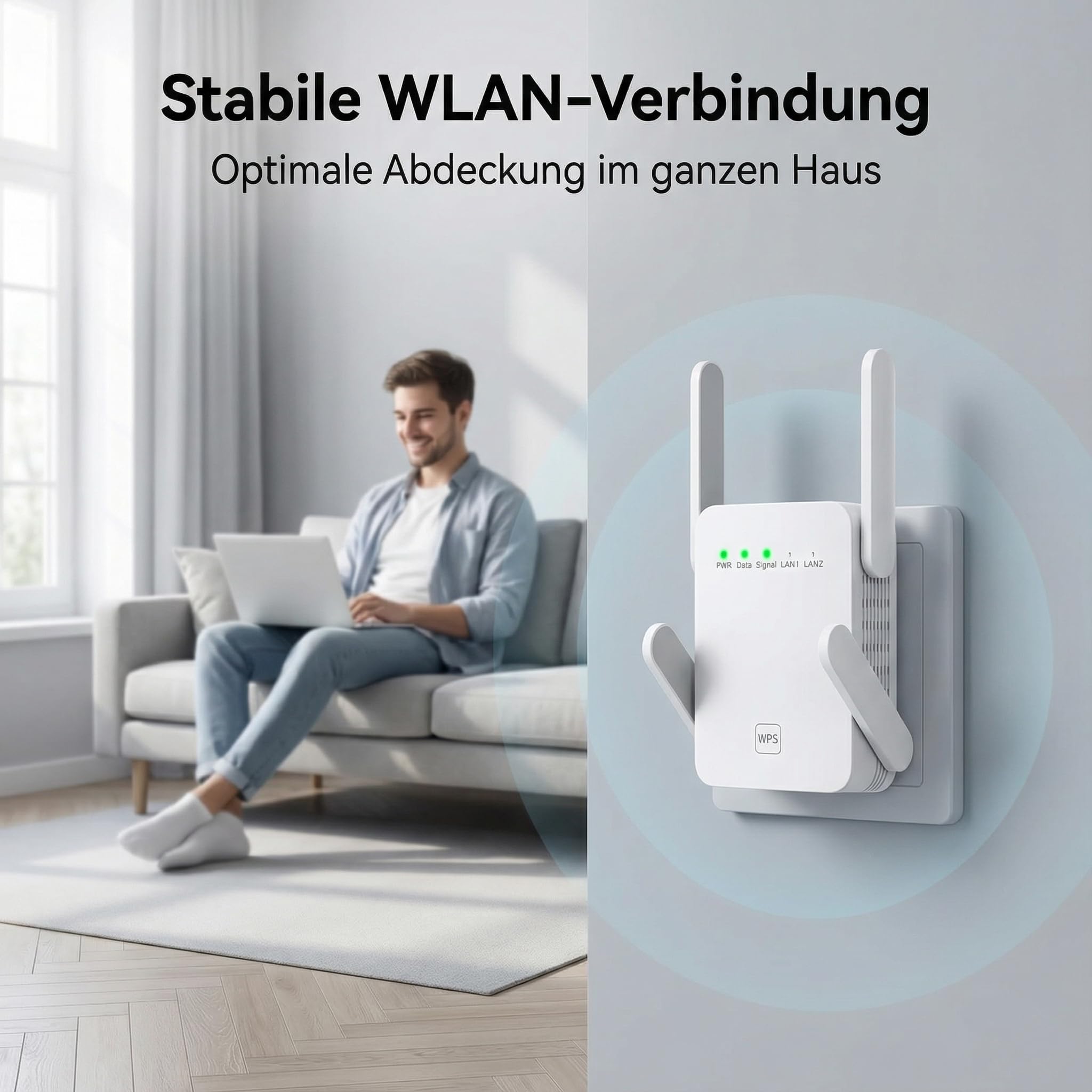 Amplificatore WLAN 1200 Mbit/s, ripetitore Wi-Fi dual-band 5 GHz e 2,4 GHz con connessione LAN, extender WiFi per copertura Internet, amplificatore di segnale per gaming, streaming, Smart TV e home