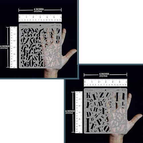Miniatura 3 de CrafTreat Plantillas reutilizables de letras y números para pintar en madera, papel, tela y pared, plantillas numéricas y alfabéticas, 2 piezas, 6 x