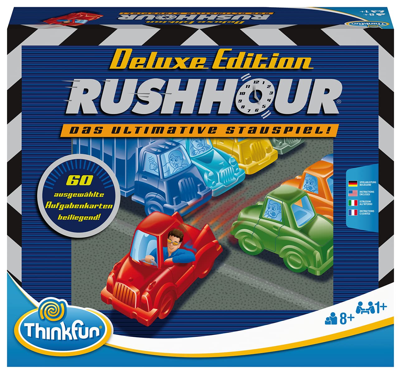 ThinkFun 76440 - Rush Hour - Il noto gioco di ingorgo nell'edizione deluxe con veicoli in look metallo, gioco di logica per adulti e bambini dagli 8 anni