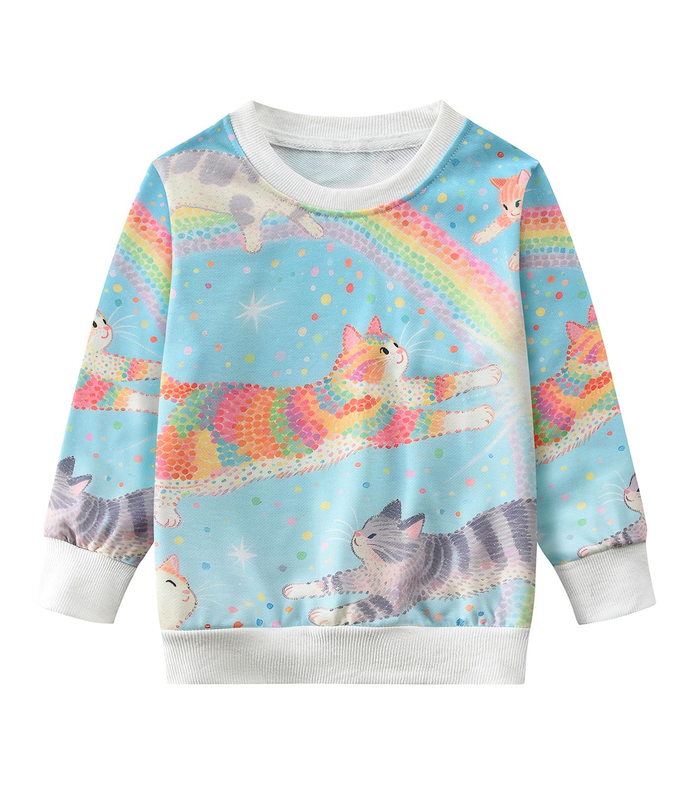 DHASIUE Sweatshirt Mädchen Langarmshirt Regenbogen Katzen Fuchs Schmetterlinge Pullover Kinder Winter Shirts Baumwolle Tops 4-10 Jahre Gr.104-134