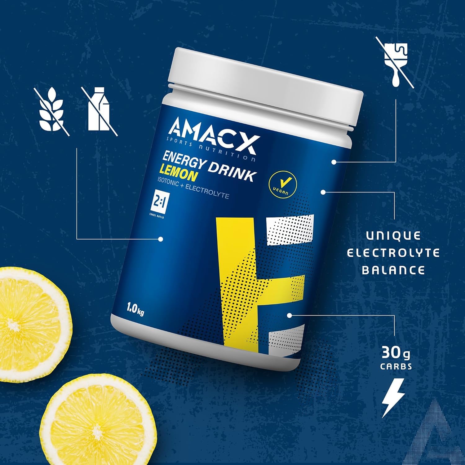 AMACX Energy Drink Pulver für Ausdauersportler, Isotonisches Sport Getränkepulver + Electrolytes – 1kg – Elektrolyte, Glukose und Fruktose, Iso Drink ohne künstliche Zusatzstoffe – Zitrone