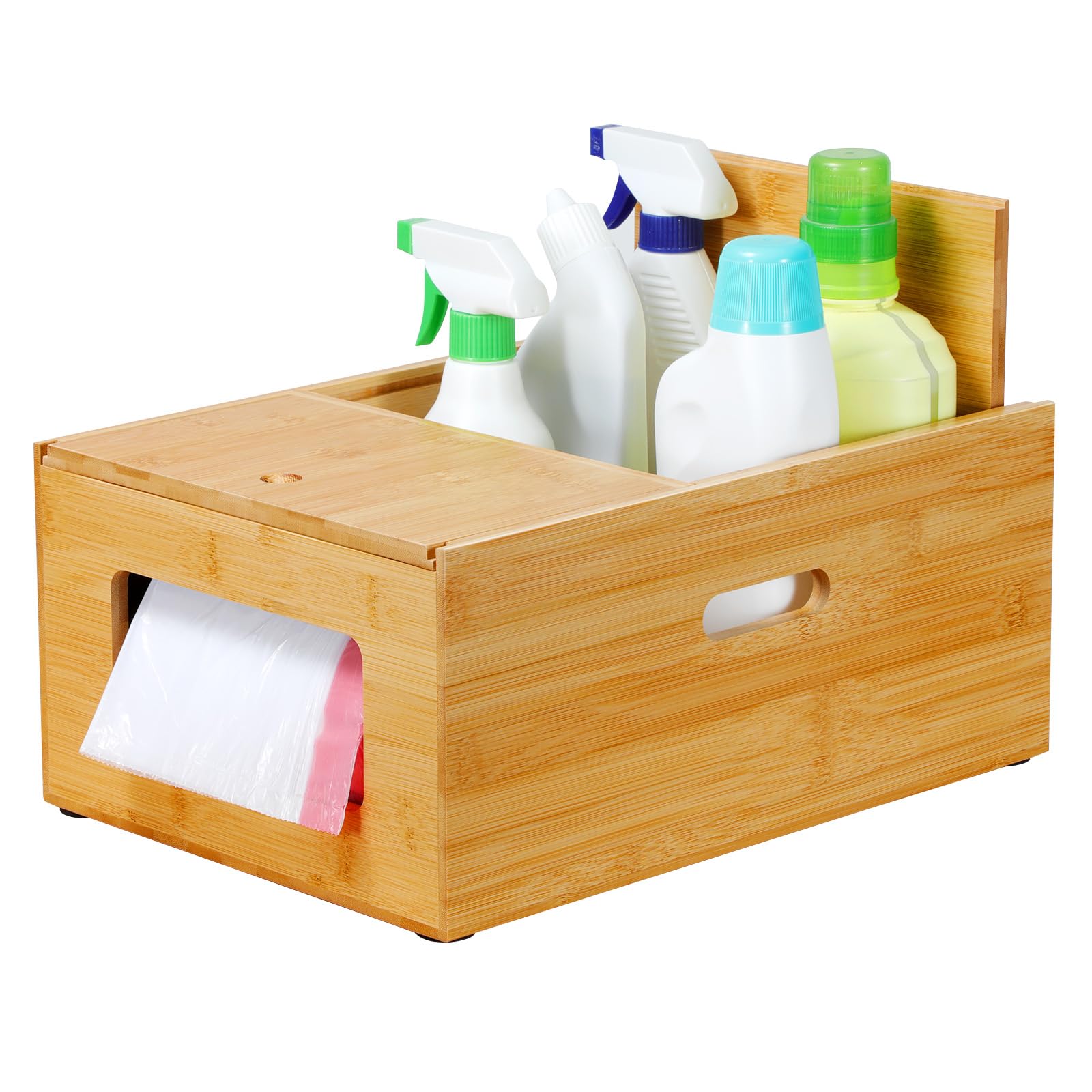 Hiitytin 2-Pack Under Sink Trash Bag Dispenser - Extra Large Bamboo Top Holder With Handles