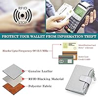 Vista 6 de FALAN MULE - Cartera de cuero auténtico para mujer, pequeña, plegable y compacta, con bloqueo de interferencia de radiofrecuencia (RFID)