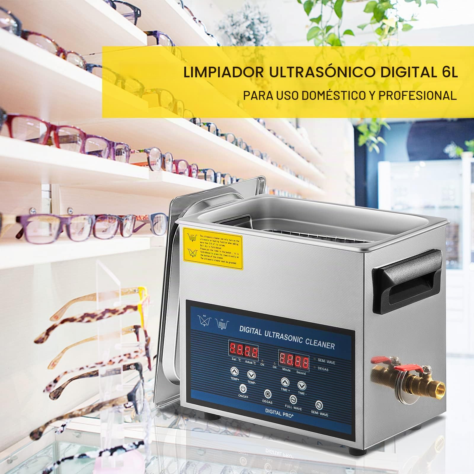 VEVOR Limpiador ultrasónico 6L Limpiador ultrasónico profesional de doble frecuencia 28/40KHZ aparato de limpieza ultrasónico con tanque de acero inoxidable para joyas, gafas, reloj de dientes